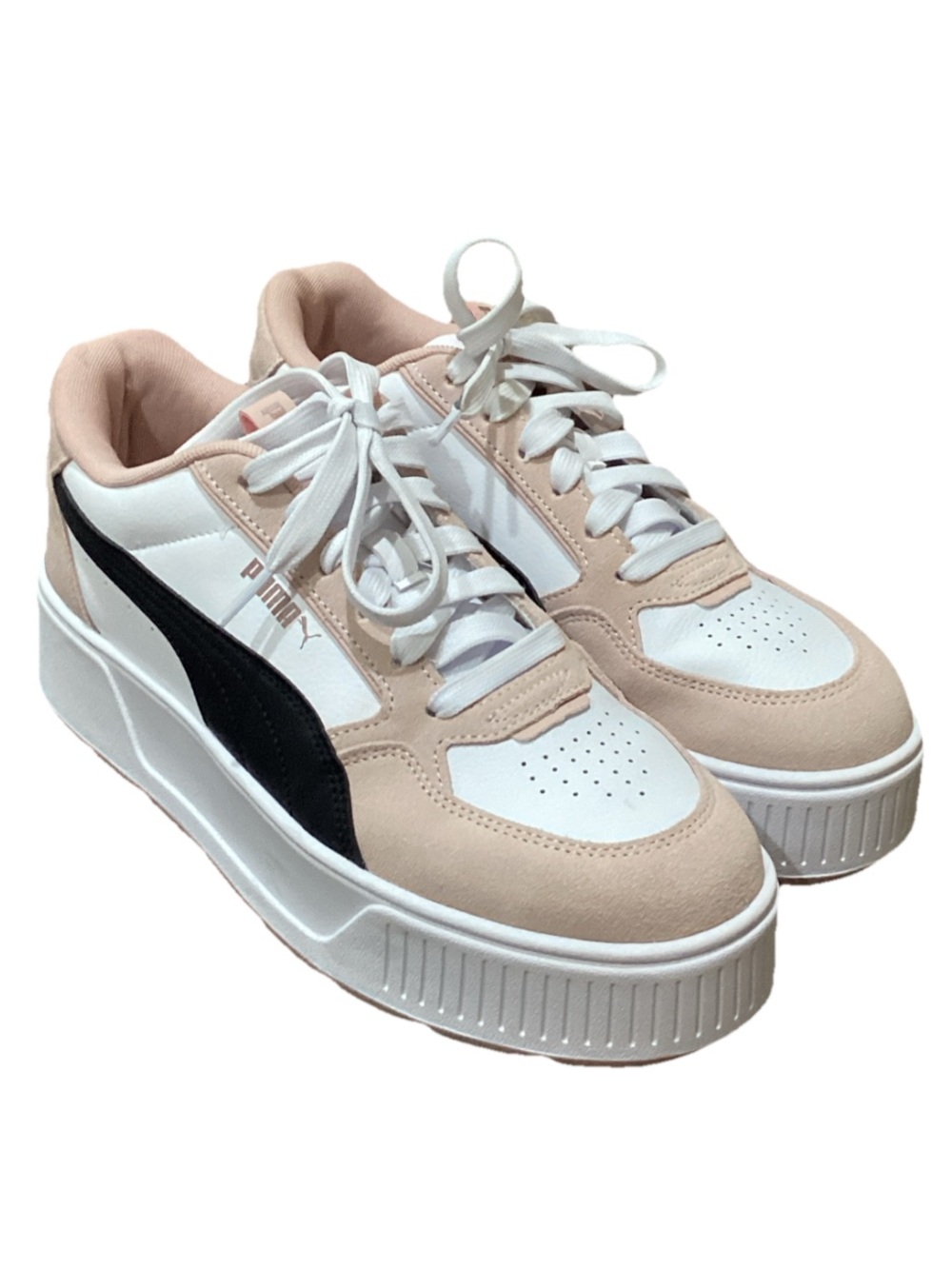 Puma Karmen Rebelle Women's Platform Sneakers in Soft Pink suede, White & Black